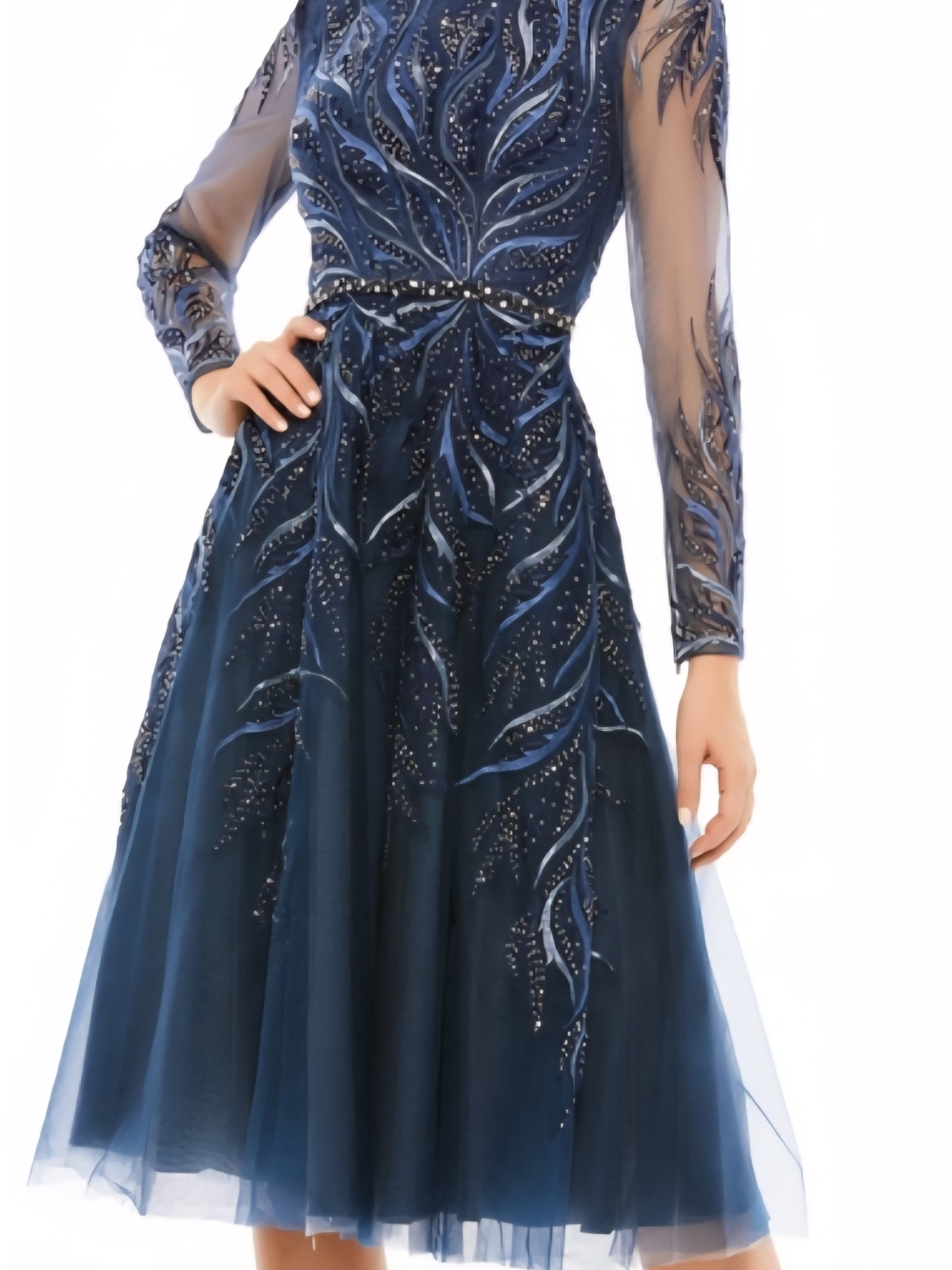 NWT Mac Duggal Navy Embellished Midi Dress
